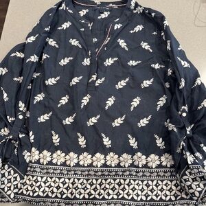 Tommy Hilfiger Navy Flower Leaf Print Blouse Boho Tunic Lightweight Cover Up XL